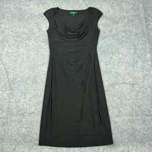 Ralph Lauren Dress Womens 8 Black Gold Shimmer Sleeveless‎ Knit Sheath Cocktail